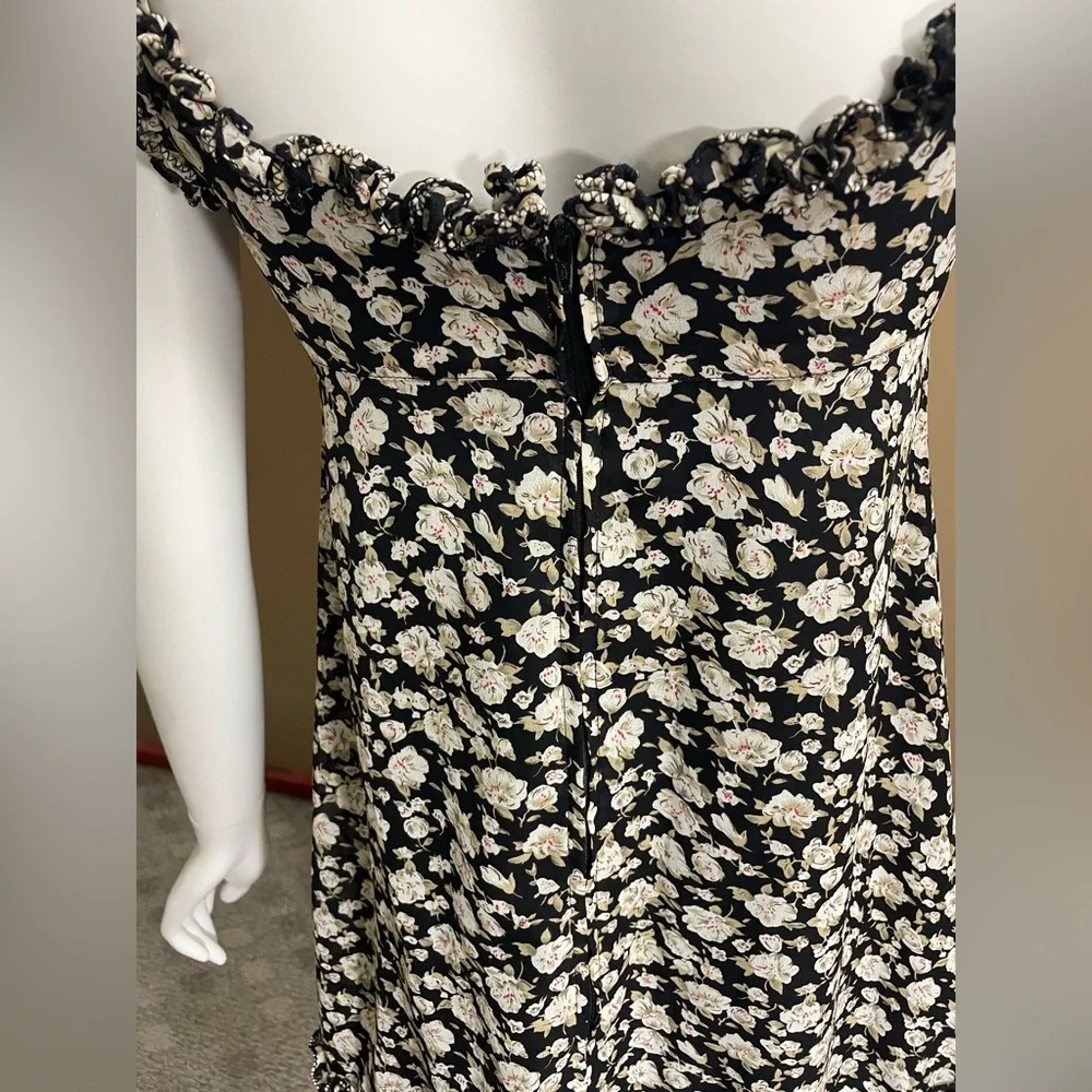 Rare Anna Sui Floral 90s Mini Dress Size 2 Fashion 8212143 Black Flowers Dogwood - Picture 5 of 12